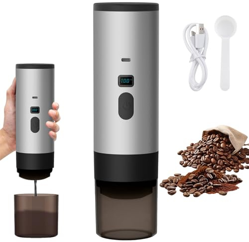 UEXEDO Elektrische Espressomaschine, tragbare Kaffeemaschine, 3 in 1, wiederaufladbar, Espresso, Kaffeemaschine, kompatibel mit gemahlenem Kaffee & Kapseln, für Büro, Camping, Wandern (grau)