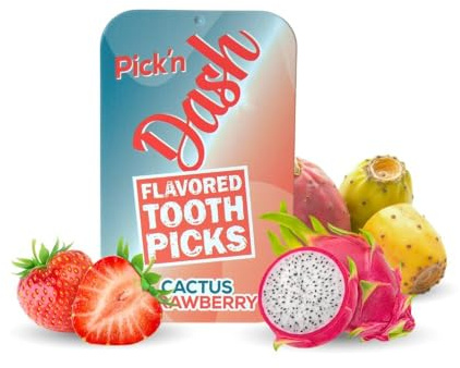 Dash Liquids - Zahnstocher mit Geschmack- flavored toothpicks - zum Abgewöhnen unliebsamer Angewohnheiten in praktische Metalldose Inhalt: 100 Stück (Cactus Strawberry)