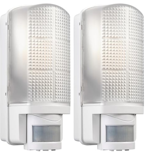 National Lighting Modern Outdoor Heavy Duty White Plastic IP44 Rated Movement Sensor Bulkhead Security LED Wall Light - Equipped with PIR Motion Detector -2-Pack