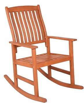 DELUKE Outdoor-Schaukelstuhl Cedric Natur Eukalyptus | Gartenstuhl Relaxsessel Garten Balkon Outdoor