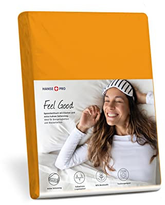 HANSE PRO Spann-Betttuch 180x200-200x220 cm I Spann-Bettlaken I Laken I für Boxspring-Betten und Wasserbetten I Steghöhe bis 30 cm I Premium-Qualität I Farbe Orange