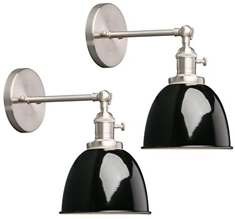 Phansthy 2 Stücke Wandleuchte mit Metall-Schirm Wandlampe Industrial Design, Innen Vintage Loft-Wandlampe E27 max. 40W für Wohnzimmer Schlafzimmer Büro Küche Flur Küche(Schwarz)