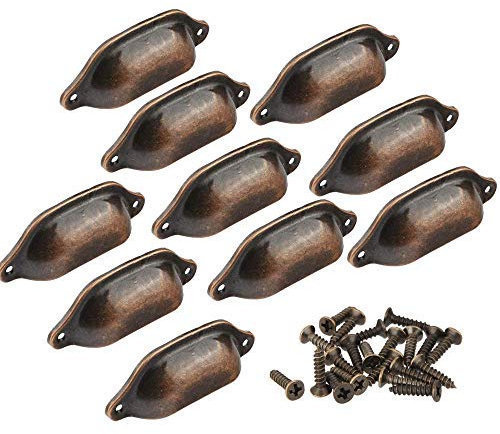 Lot de 10 Poignée de Coquille Vintage pour Tiroir Armoire Meuble Cuisine, Bouton de Porte en Métal Laiton,98mm