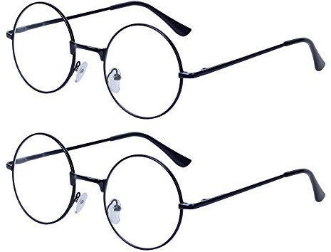 2 Stueck Damen Herren Lesebrille Rund Retro +1.5 (50-54 Jahre) Klar Linse Metall Rahmen Presbyopische Gläser Nerdbrille mit Etui