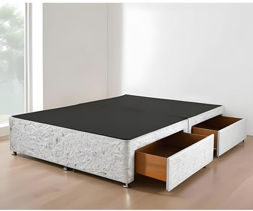 Divan Beds Deals | Silver Crushed Velvet Bed Base | Bedroom Furniture Bed Base - Luxurious Divan Bed Base With 2 Storage Drawers (3FT Single)