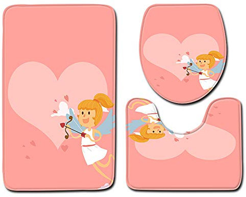 Badematte Dreiteilige rutschfeste Saugfähige Flanellmatten Rosa Liebe In Übergröße Zur Dekoration des Badezimmers (Stil 06)
