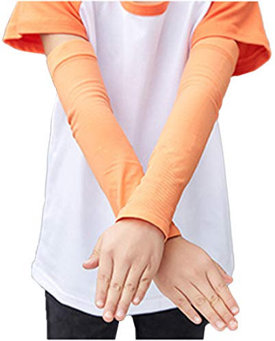 YONKOUNY Arm Sleeves UV-Schutz UPF 50+ Kinder Atmungsaktiv Armstulpen Sonnenschutz Sport Elastische Ärmlinge für Alter 5-12(Orange)