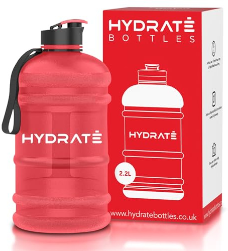 HYDRATE XL Jug 2.2 Litre Water Bottle - BPA Free, Flip Cap, Leak Proof Big Water bottle Ideal for Gym, Adults, Clear Water Container Large Sports Bottle, Extra Strong Material Water Jug (Frosted Red)