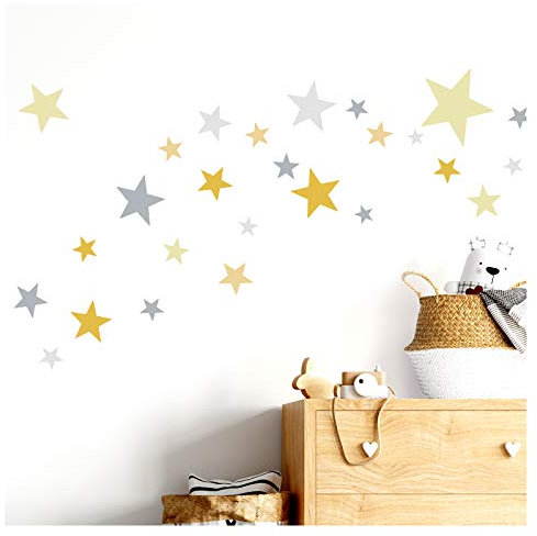 Little Deco Wandtattoo 60 Sterne Kinderzimmer Mädchen Junge Stars I gelb grau I viele Farben Wandaufkleber Wandsticker Set Wohnzimmer bunt selbstklebend DL409