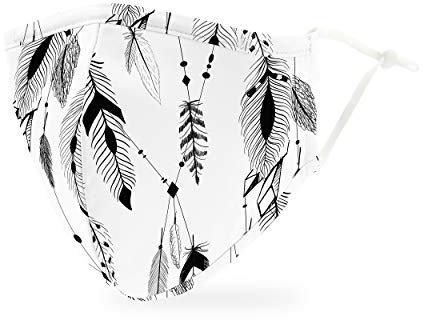 Weddingstar waschbare, Mundschutzmasken aus Stoff. Wiederverwendbar und verstellbar mit Staubfiltertasche - Federn