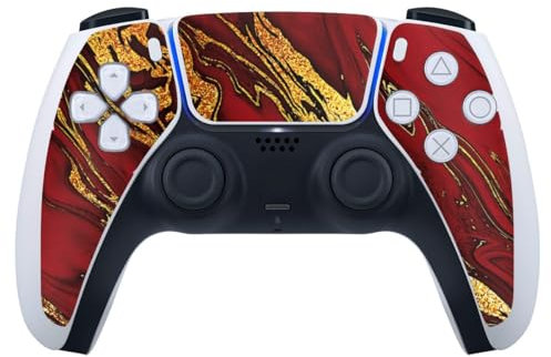 DeinDesign Skin kompatibel mit Sony Playstation 5 Controller PS5 Folie Sticker Rot Glitter Gold