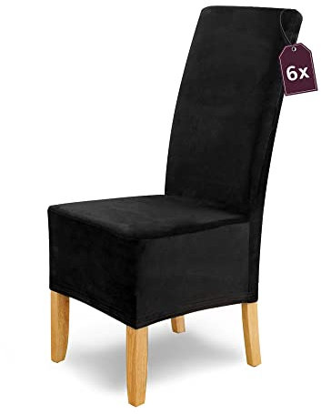 Scheffler Home Stuhlhussen Puma Velano Schwarz 6er Set – Elastische waschbare Stuhlbezüge aus Samt für Esszimmerstühle und Polsterstühle – Edler Chenille Stuhlüberzug