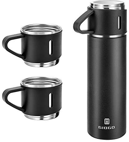 Vacuum Insulated Flask 500ml/16.9oz Stainless Steel Thermo Bottle with Cup for Coffee Water Hot and Cold Drink Flasks.(Black,Set)