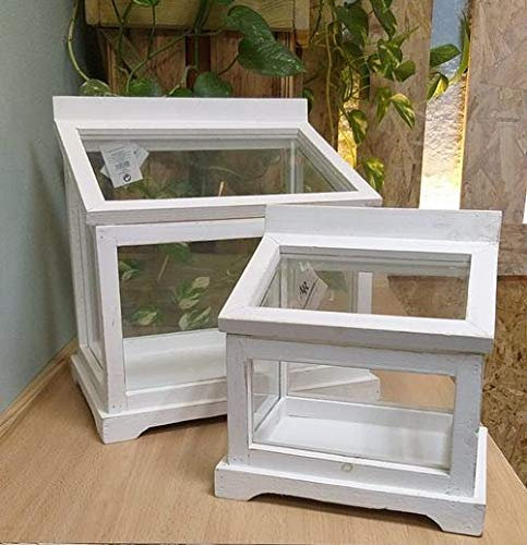 Set de dos invernaderos madera blanco Grande 34 x 21 cm Pequeño 16 x 20 cm