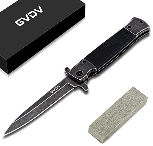 GVDV Cuchillo Plegable de Bolsillo con Mango G10, Navaja de Bolsillo de Acero Inoxidable 7Cr17 con Bloqueo de Seguridad, Cuchillo de Supervivencia para Acampar y Caza para Hombres