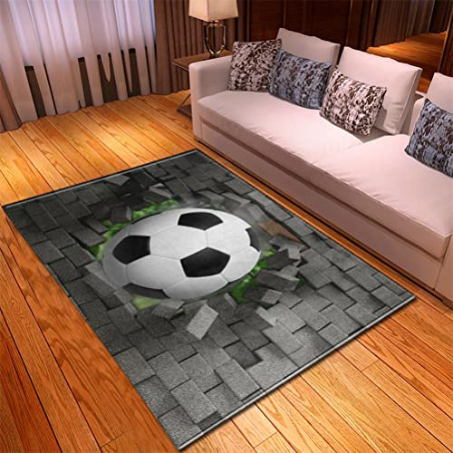 PEIHUODAN Kinderteppich 3D Fußball Sport Moderne Wohnzimmer Schlafzimmer Junge Teenager große Spielmatte rutschfest Grüner Fußballplatz Football Sport Basketball Graffiti Teppich (Grau,70 x 140 cm)