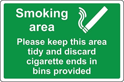 Smoking area Please keep this area tidy and use bins provided (L) - 1mm Plastic sign (400mm x 300mm)