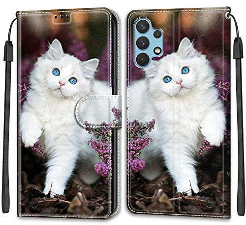Feyten Cover per Samsung Galaxy A32 4G, Custodia Samsung A32 4G Portafoglio, Cover a Libro Galaxy A32 4G con [Supporto][Slot per Schede][Magnetica] Flip Protettiva Case di PU Pelle Cover (Gatto 2)