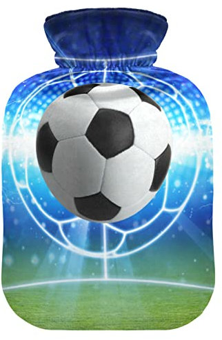YOUJUNER Hot Water Bottle with Galaxy Sport Ball Football Soccer Cover 2 Litre Large Hot Water Bag Warm Comfort Hand Feet Warmer