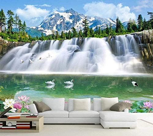 Wald Schnee Berg Wasserfall Lotus Tapete 3D Vlies Tapete Wandbilder Wohnzimmer Schlafzimmer Wanddekoration 3d Tapete Wanddekoration fototapete wandbild Schlafzimmer Wohnzimmer-200cm×140cm