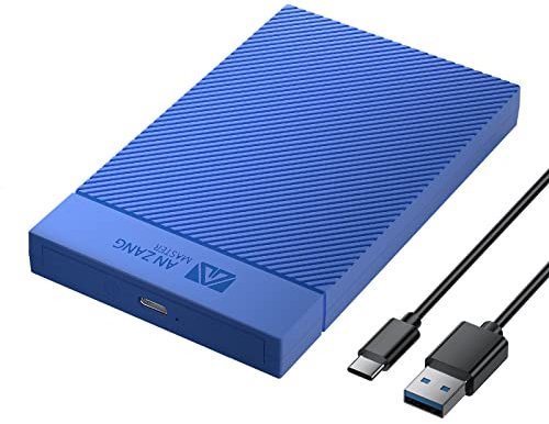 2.5 Inch Hard Drive Enclosure - SANZANG Toolless USB 3.0 Hard Drive Enclosure Support UASP and Trim for 2.5 Inch SATA SSD and HDD with 9.5mm 7mm Height, Includes Type C to A Cable, Blue