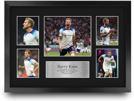 HWC Trading FR A3 Harry Kane England Gedruckte Memorabilien Signiertes Autogramm Fotodisplay für Fußball Anhänger und Fans - A3 Gerahmt