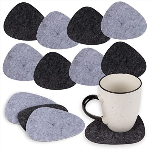 12er Set Filz-Untersetzer Glasuntersetzer oval nierenförmig hellgrau dunkelgrau 2-farbig Sortiert, ca. 12 x 8 cm, Filzuntersetzer, Tischuntersetzer für Gläser Tassen Tisch Bar