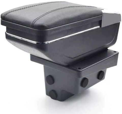 Armlehne Auto Mittelarmlehne Mittelkonsole Organizer Konsole Armlehnenbox Schwarz Leder Ablagefach 3D Drehbar Schiebeverdeck Getrankehalter Aschenbecher Kompatibel mit VW Tiguan 2009 – 2017