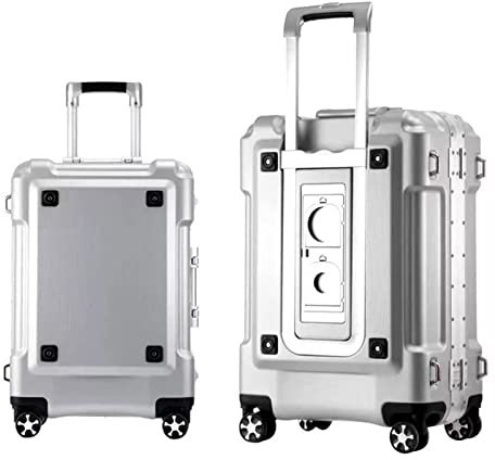 Gepäck Aluminiumrahmen Rollgepäck Spinner auf Rad Männer Frauen Handgepäck Reisekoffer Trolley (Color : Silver, Size : 29)