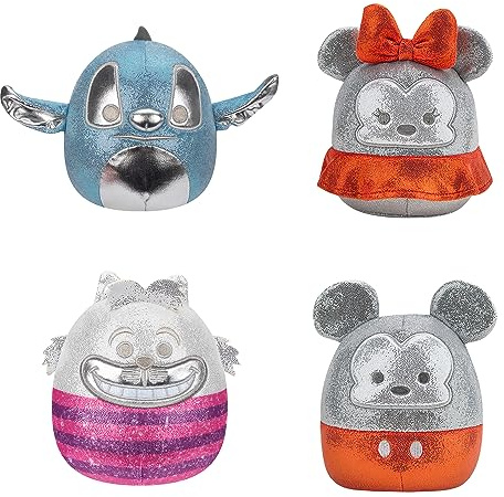 Squishmallows SQDI00234 - Disney 100 4er Pack, offizielles Set mit Micky, Stitch, Grinsekatze & Minnie, je 12,5 cm Plüschfiguren