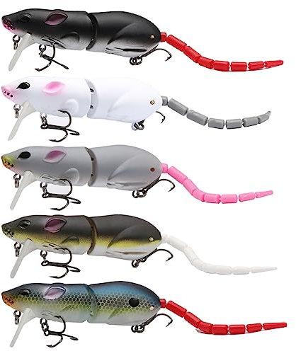 5 Pieces Mouse Fishing Lures with Treble Hooks, Multi Jointed Swimbait, 15.5g/15.5 cm, Slow Sinking Minnow Artificial Fake Bait for Freshwater Saltwater Bass 5 Pieces