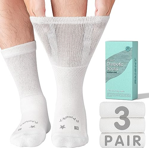 Rahhint Laine Mérinos Chaussettes Diabetiques 3 Paires, Chaussettes de Bambou sans Elastique sans Couture Homme Femme