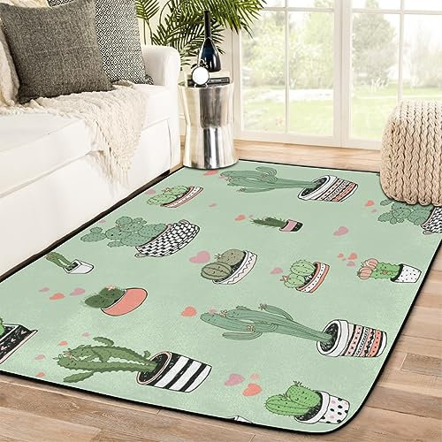 GUYOS 120 x 180 cm Kaktus Liebe und Umarmung Vektor Nahtloses Muster Rutschfest Nicht Shedding Druck Boden Teppich, Plüsch Teppich für Teen Zimmer Dekor