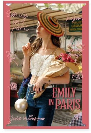 Spreadshirt Emily In Paris Avec Chapeau Et Bouquet De Fleurs Poster 40 x 60 cm, taille unique, blanc