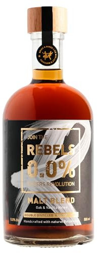 REBELS 0.0% Alternative Whisky sans alcool 500 ml | Malt Blend | Distillé deux fois pour un arôme intense | Boisson fabriqué en Suisse | Végan | Idéal pour mixer un cocktail sans alcool