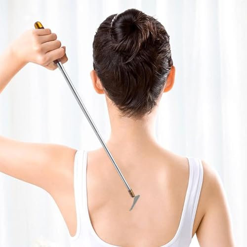 AINIUNIU Rascador Trasero, Rascadorde Espalda Telescópico de Acero, Mango de Madera Maciza, Alcance Telescópico 18-53cm, Portátil Espalda Rascador con Perlas de Masaje, Back Massager Tool Marrón