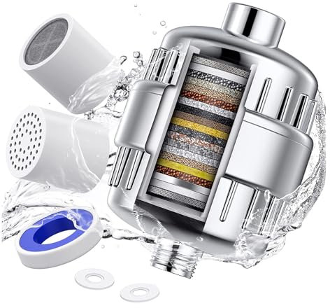 Oenothera Shower Filter mit 2 Austauschbarer Filterpatrone, Wasserfilter Dusche, Filter Duschkopf, für Entfernung von Chlor und Schwermetallen