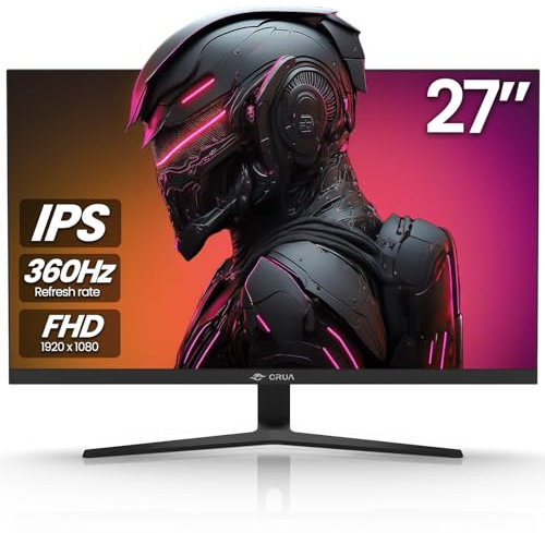 CRUA 27Inch Gaming Monitor, IPS 360Hz Computer Monitor FHD(1920 * 1080P), 99% sRGB, PC Monitor That compatible AMD Freesync, HDMI 2.1 & Displayport 1.4, Support Wall Mountable Installs-Black