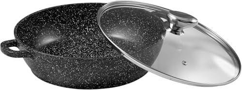 Pradel Excellence - PCUI001016 - Mijoteuse Fonte d'Aluminium Premium Ø28cm, Couvercle Verre - Revêtement Anti-Adhésif Façon Pierre - Poignée Amovible - Tout Feu, Noir