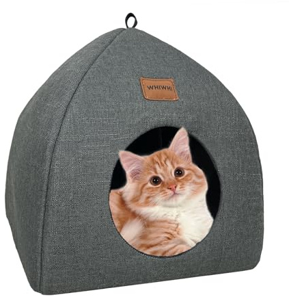 Whiwhi Katzenhöhle-Katzenhaus für Drinnen mit Unabhängiges Cushion Faltbares Katzenbett Waschbar Bequemer Katzenschlafplatz für Katzen 45x45x41cm