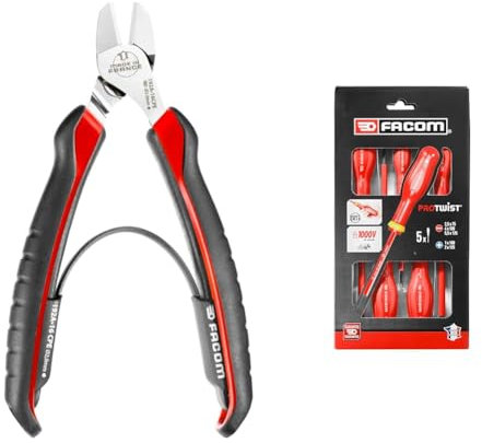 FACOM - Pince Coupante Diagonale - 160 mm - 192A.16CPEPB & Jeu de 5 Tournevis Protwist Isolés 1000V - Tournevis - Vissage - AT5VE.PB