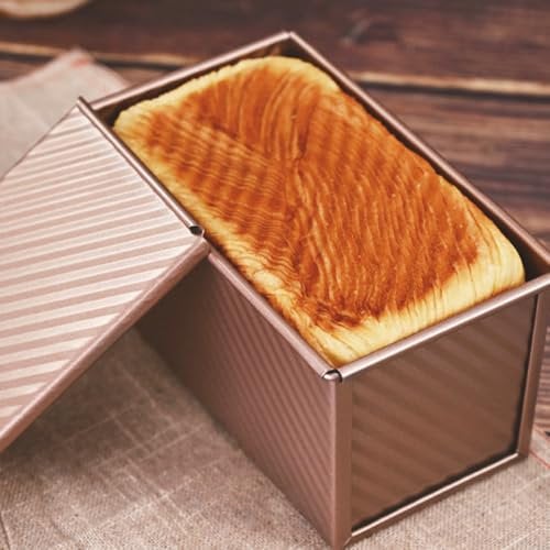 Pullman Loaf Pan with Lid, 1Pound Dough Capacity Rectangular Bread Pan, Carbon Steel Corrugated Bread Toast Box Mold with Cover for Baking Bread