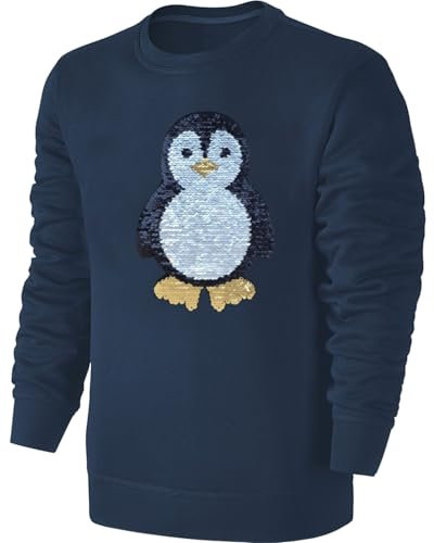 Blackshirt Company Kinder Pinguin Wendepailletten Sweatshirt - Streichel Pullover Pulli Hoodie - Blau Größe 104