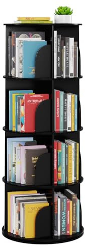 SpaceAid 4-stöckiges drehbares Bücherregal, Lazy Susan, 360°-Drehung, Aufbewahrung, rundes Karussell, vertikal drehbar, spiralförmiger Eck-Organizer, schwarz
