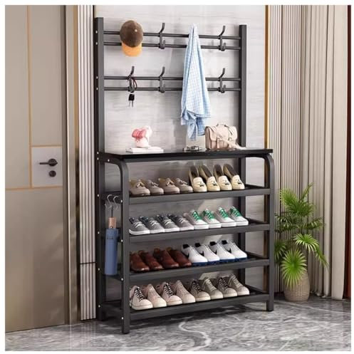Generisch Zapatero con 5 niveles para almacenamiento de zapatos de metal, con 8 ganchos para puerta de baño (tamaño: 80 cm)
