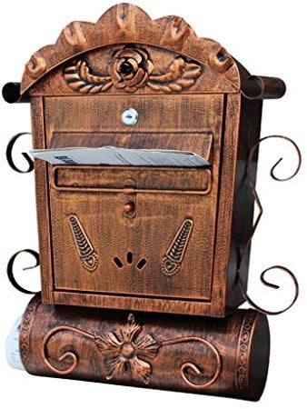 CWCQGH Abschließbarer Briefkasten mit Zeitungsrolle, Briefkasten im Retro-Landhaus-Muster aus verzinktem Blech, 30,5 x 11 x 48,5 cm