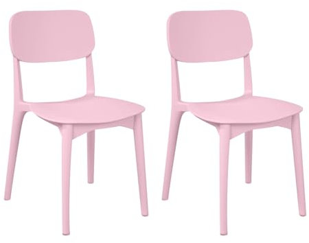 Juego de 2 sillas de comedor apilables de plástico modernas para cocina y oficina, color rosa