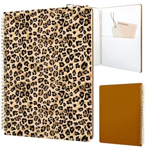 Stanoha Cute Spiral Notebook journal A4 Aesthetic Pretty Design for Women Girls Kawaii with Pocket, 11.5 x 8.5 inch, Lined, Leopard