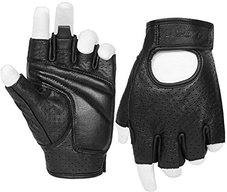 YUCHUANGYE Motorradhandschuhe Motorradhandschuhe Half Finger Echtes Leder Fingerlos Sommer Herren Mitt Handschuh Scooter Moto Fäustling Electric Bike Racing Radfahren Motorrad Handschuhe(XL)