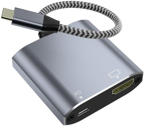 USB C to HDMI 2-in-1 Adapter, Thunderbolt 3 to HDMI Adapter, USB C Hub with PD Charging, Durable Design for MacBook, iPad, iPhone, High-Speed Data Transfer & Power Delivery (Grey)